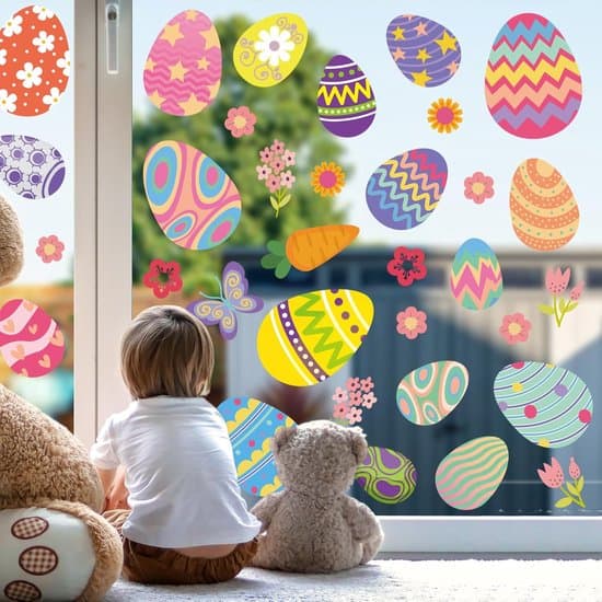 Window Stickers-Easter Decoration-Kids Window Stickers-70 Reusable Easter Egg Window Stickers-4 Sheets Double-Sided Easter Window Clings