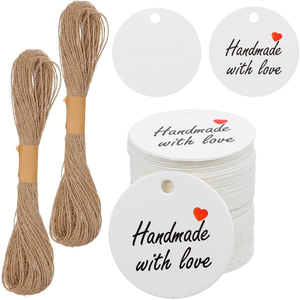 200 stk. håndlagde \"Made with Love\"-merker, hvite for bryllupsfest