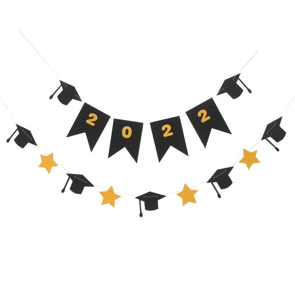 2 Pcs Black Ornaments Graduation Cap Banner Grad Party Supplies Graduation Bunting BannerAssorted Co