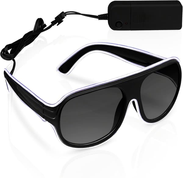 Lysende solbriller Aviator Hvid EL Wire Neon LED Blinkende Glas