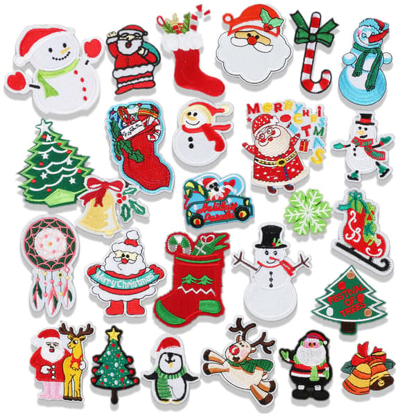26 stk broderte julemotiver til å stryke eller sy på, DIY-tilbehør