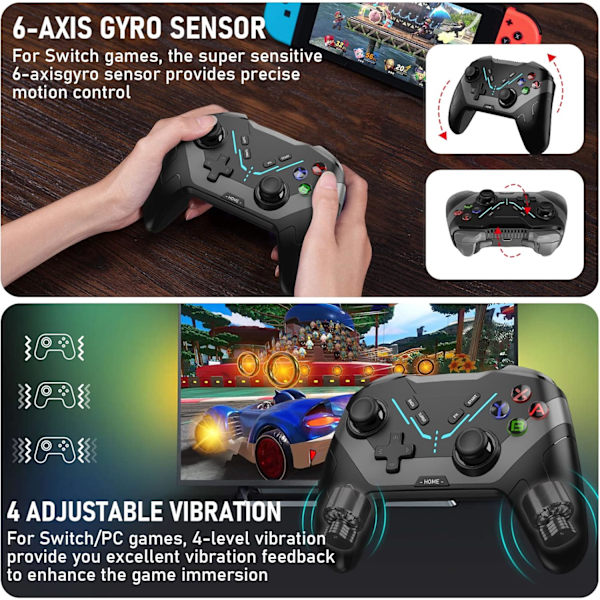 Trådløs håndkontroll for Switch/Switch Lite/Switch OLED/iOS/Android/Windows, Switch-håndkontroll med vekking/programmerbar knapp/justerbar turbo og