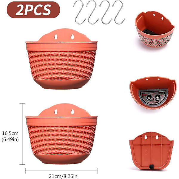 2-pack Vägghängande Planterkorg, Hängande Blomkruka Väggkruka Hängande Planter Vägghängande Planter Plastblomkruka Med Dränering För Inomhus Utomhus