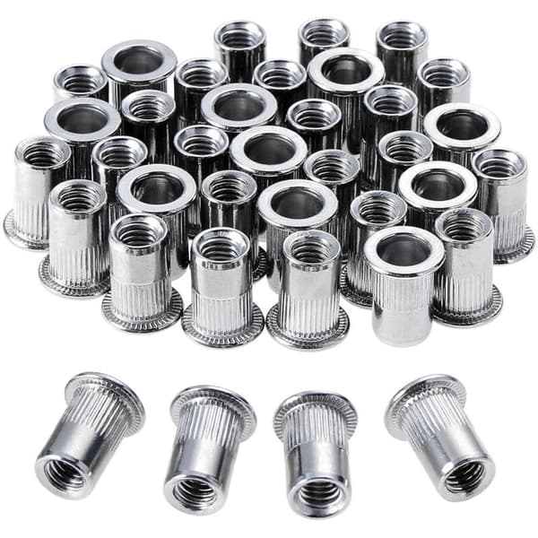 100 stk M6 Rustfrie Nagleflensmuttere med Flat Gjenge