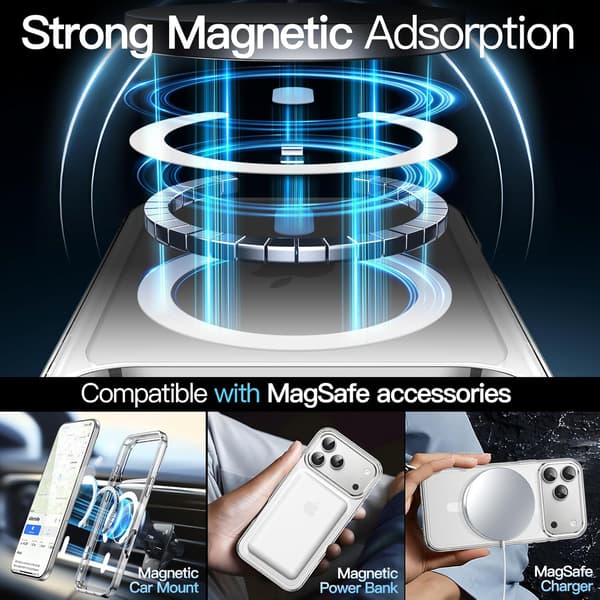 Magnetic Case for iPhone 17 Pro 6.3-inch Compatible with MagSafe, Shockproof Phone Case with Bumper, Scratch-Resistant Transparent Back (Transparent)