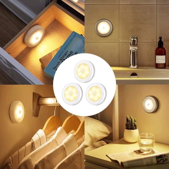 LED Motion Sensor Night Light 3-pack, Battery Operated Wireless Self-Adhesive Magnetic Lighting For Nursery, Hallway, Stairs, Wardrobe, Warm White