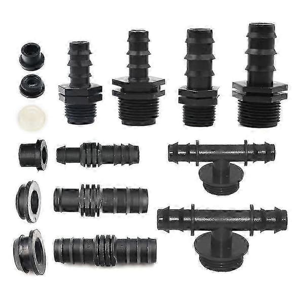 Garden Watering Hose Connector Barbed Fitting, Straight Connector with External Thread (5 Pcs, Black)