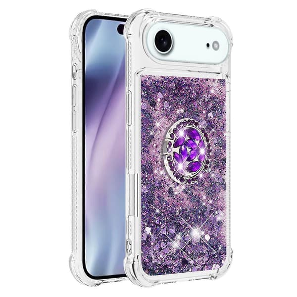 Til iPhone 17 Air TPU-deksel med stativ, kvikksand støtsikker beskyttelse (mørk lilla hjerte)