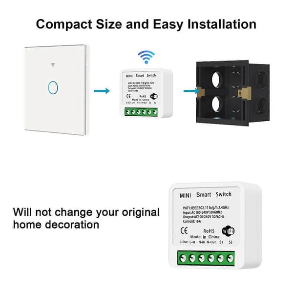 4 stk WiFi Smart Switch Lysafbryder, APP Fjernbetjening, Stemmestyring, DIY-tilstand, Timerfunktion, LA