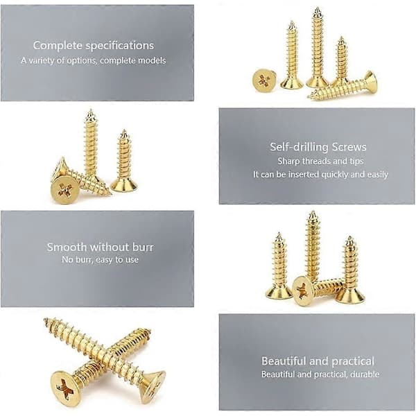 1200 Pieces Small Hinge Screws M2/M2.5 Small Brass Screws 5/6/8/10 mm Small Countersunk Phillips Screws Assortment - Gold