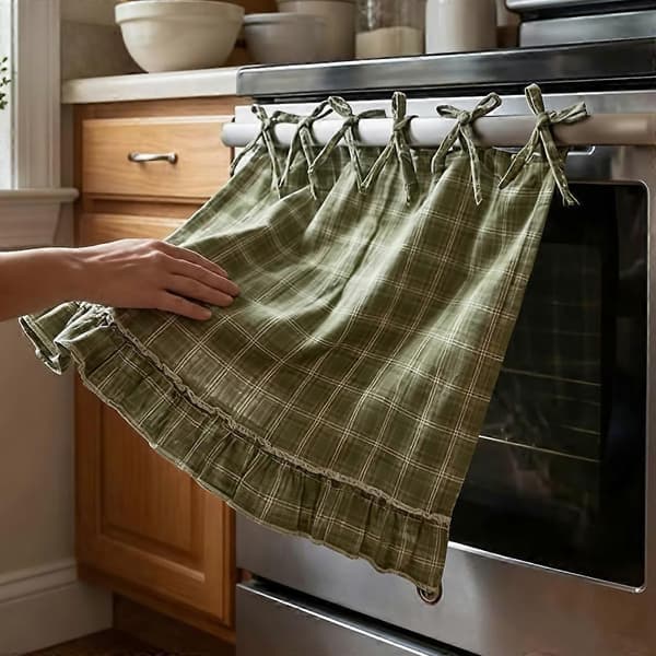 Ruffled Tie-On Oven Skirt, Rustic Kitchen Decor, Heat Resistant, Easy To Install, Hides Clutter And Enhances Style