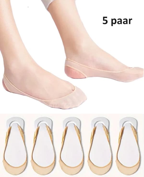 5 par usynlige bådstrømper til kvinder | Stofstrømper | Bløde og lette | Med forfodspuder | Med hælbeskyttelse | Perfekte til høje hæle &