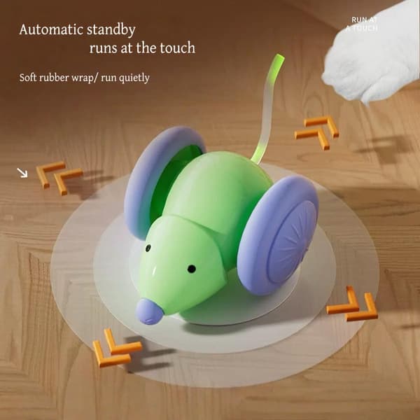 Interactive Cat Toy, USB Rechargeable Rolling Mouse with LED, Automatic Sensor Hunting Toy, Quiet Indoor Training for Cats and Kittens.