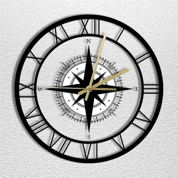 Alarm Clock Transparent Wall Clock Black Wind Rose Compass Direction Table Nautical Acrylic Clock Decorative Wall Clock