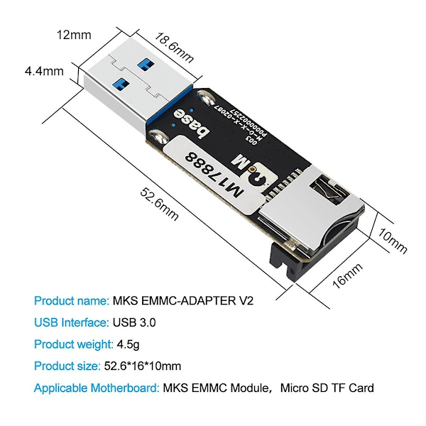 For MKS EMMC ADAPTER V2 USB 3.0 Kortleser for MKS EMMC Modul Micro-SD TF Kort MKS Pi MKS SKIPR