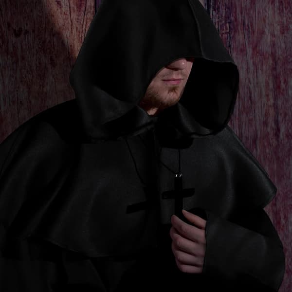 Halloween munkekostyme middelaldersk hettekappe renessanseprest voksen trollmann svart stor