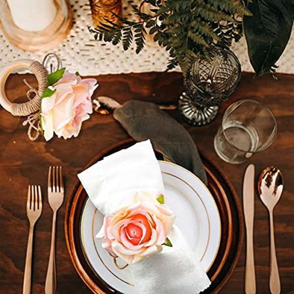 Håndlavede Champagne Rose 6PCS Servietringe til Hjem, Køkken, Spisestue, Middage, Frokoster, Picnic, Bryllupper, Buffet