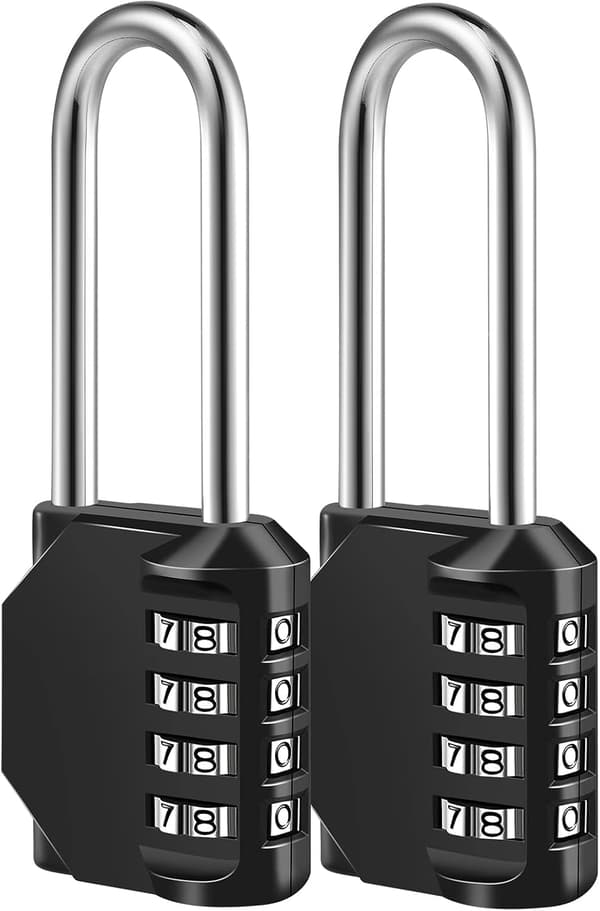 XL - 2-pack, Black Combination Lock, 4-Digit Combination Padlock