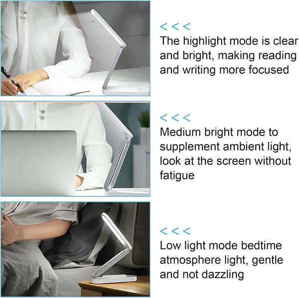 Foldable Cordless LED Desk Lamp - Dimmable Table Lamp with 3 Brightness Levels - USB Rechargeable