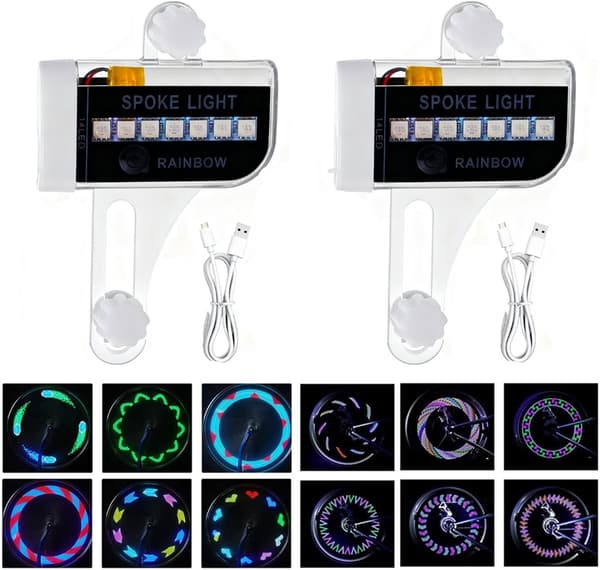 LED-eike sykkellykter, 30 RGB-mønstre, bevegelsessensor, automatiske og manuelle moduser, vanntett 2-pakning for barn og voksne