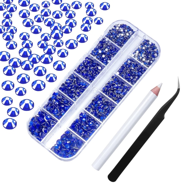 Nail Art Strass Flatback Strass Ädelstenar Stenar Rund Kristall Kungsblå 6 storlekar (1,9-4,5 mm) （Sapphire）