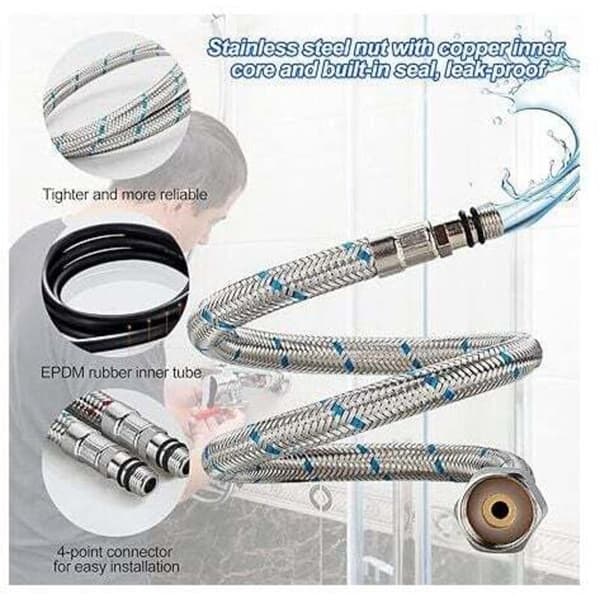 Connection hose G 3/8 DN6, 80 cm long, for water tap, compression thread flexible water pipe 2 rooms (1 pair)