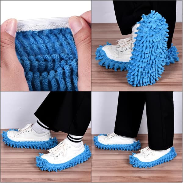 Mopping Slippers Washable Microfiber Floor Cleaning Shoe Covers Chenille Duster Foot Socks Household Cleaning Tool, Rose Red 2