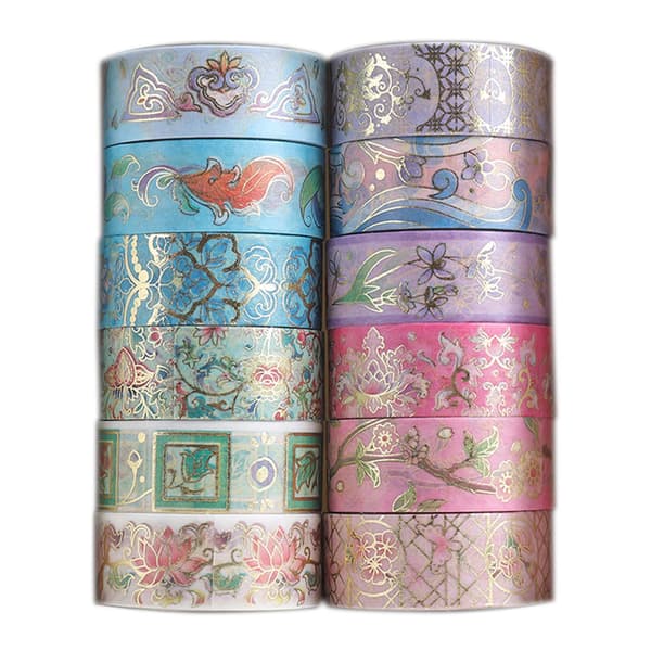 12 rullar papperstejp set, vacker washi-tejp mjuk scrapbooking-tejp estetisk guldfolie papperstejp dekaler perfekt för DIY