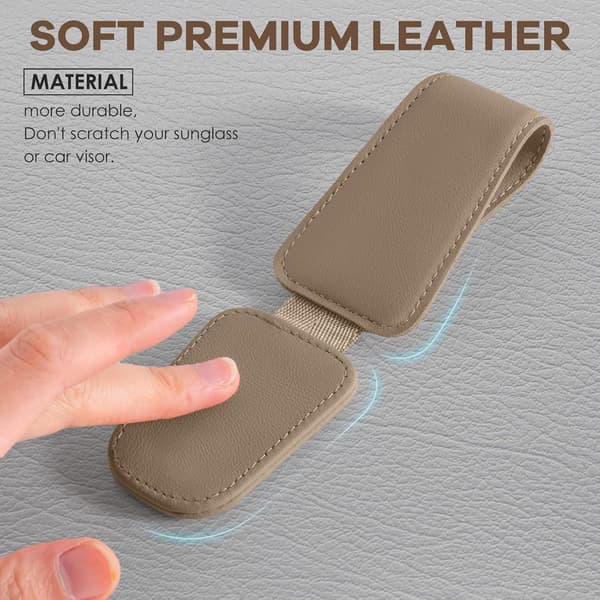 Solbrilleholder til bil, 2-pak Universal Magnetisk Solbrilleholder i Læder til Solskærm i Bil (Beige)