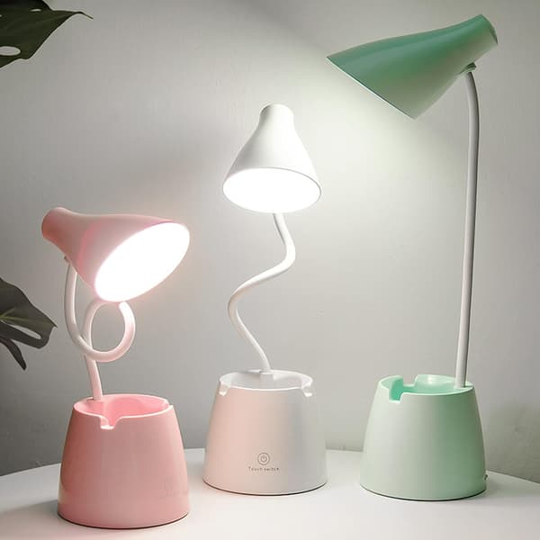 LED Desk Lamp Dimmable Eye Protection 3 Brightness Levels, USB Rechargeable - Touch Switch (White)