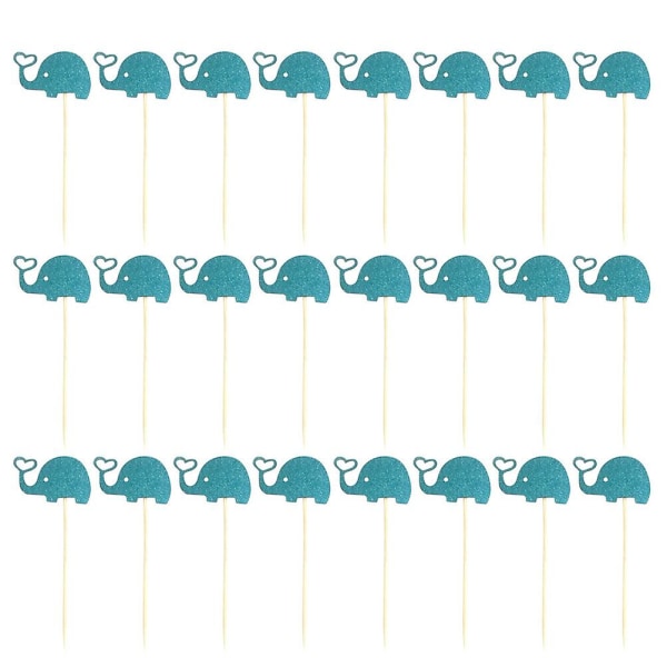 24st Elefantkaka Topper Små Elefant Cupcake Picks För Baby Shower Födelsedag Tema Fest Dekorationer Tillbehör (blå) Blå Blue