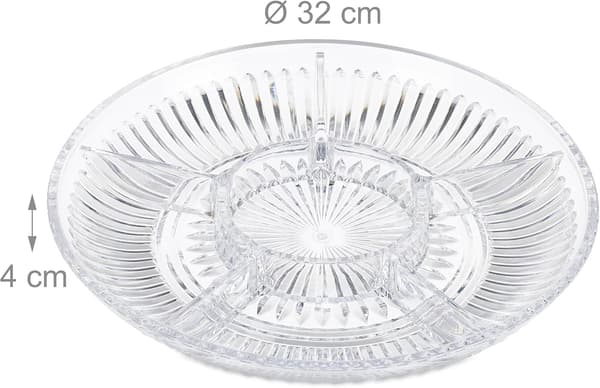 Snacksfat med rom, 2-pakning, Serveringsfat Godteri og Chips, Snacksskål, H x D: 5 x 32 cm, Transparent