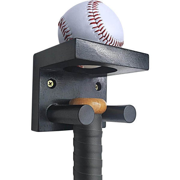 Baseballballtre Veggmontert flaggermusholder i massivt tre Baseballballtreskjerm Veggfeste Protect Hidden Screws - Black