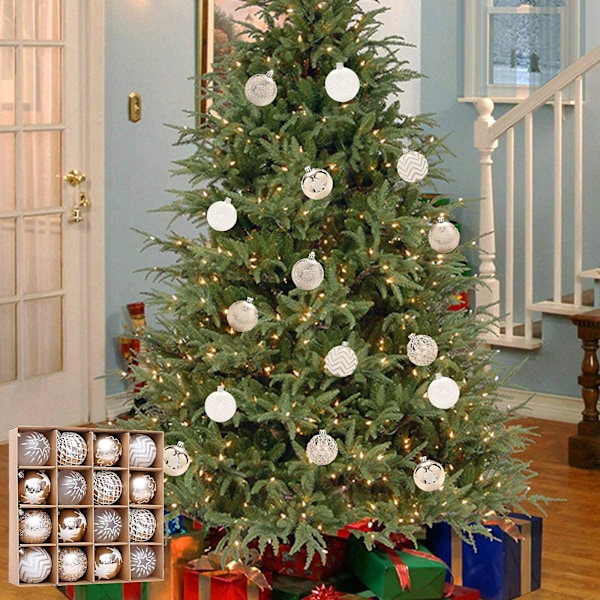 Julekuler Ornamenter til Juletreet, 16 stk. Knusefrie Juletrpynt, Hengekuler Multifarget Julekuler Ornamentsett Fo