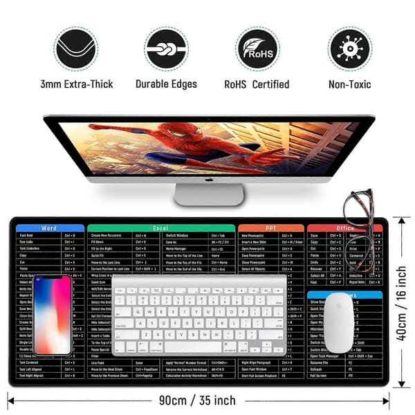 Excel snarveiknapp musematte stor størrelse XXL (900x400mm) fortykket og forlenget musematte skrivebordsmatte myk datatastaturmusematte