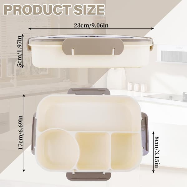 2-pack Bento Lunch Box with 4 Compartments - Leak-proof - Dishwasher Safe Includes Spoon For Work and School 23 x 17 x 5 cm Gray Gray