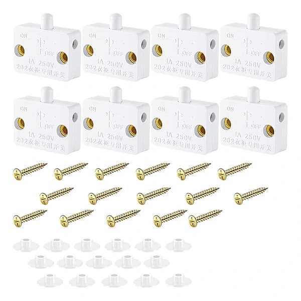 8 Pieces Cabinet Lamp Switch Automatic Door Switch Touch Switch for Wardrobe Applicable for 12V 24V 110V White