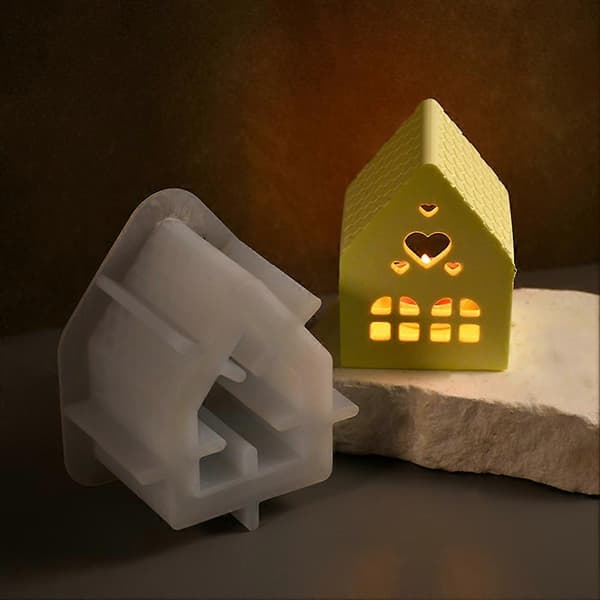 Silikonform for DIY Lysestake Gjenbrukbare Hus Gipsformer for DIY Håndverk