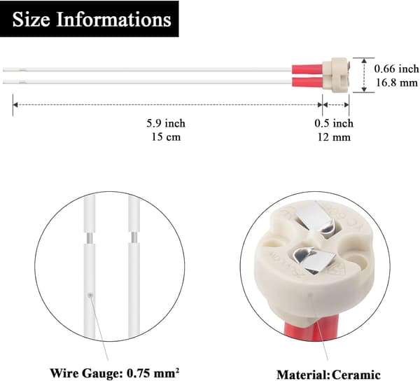 Bi-Pin Socket, G4, GU5.3, G6.35, GY6.35, GX5.3 MR16, GZ4 MR11, Halogen Filament Lamp, Ceramic Socket (6 pcs) 6pc 6pc