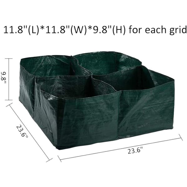 Raised Fabric Grow Bed, 4 Divided Grids, Square, Durable Pot for Vegetables, Flowers and Plants