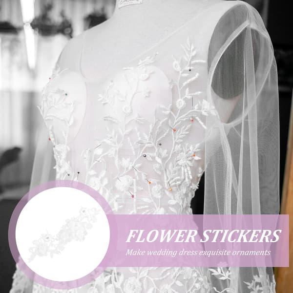 DIY Hvit Blomsterblondebånd Par Perlekant for Bryllupsbånd Håndverksmateriale Pynt