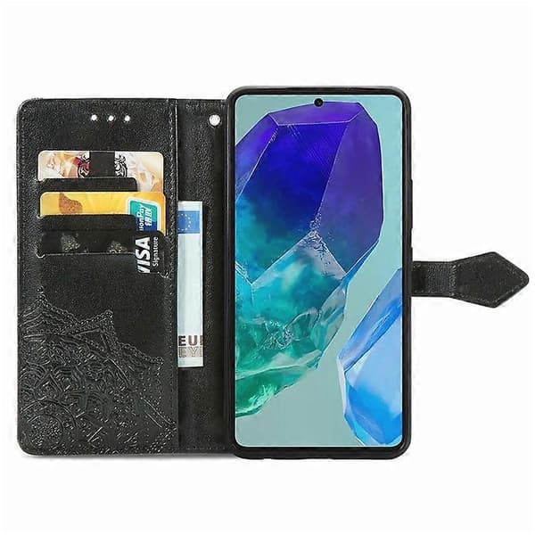 Compatible Case for Samsung Galaxy S24 FE Mandala Embossed Design Leather Wallet Phone Case (Black)