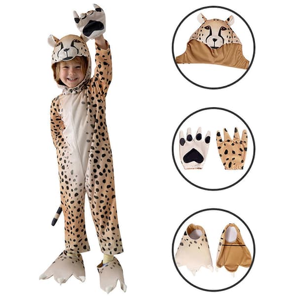 Leopard Kattekostyme for Barn med Hodeplagg - Søt Jumpsuit for Halloweenfest Cosplay, 100% Ny M 115-125 M 115-125