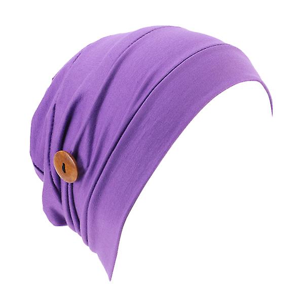 Lilla Hodeplagg Turbanhatt i Modal Bomull Stretch Kjemoterapi Hodeplagg Med Maskeholdere Purple 25X13cm