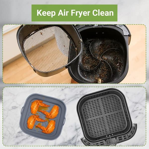 Silicone Air Fryer Liner 2PCS Reusable Airfryer Tray Foldable Kitchenware Basket Versatile Square Baking Pan Pot for Microwave, Oven (Ho)
