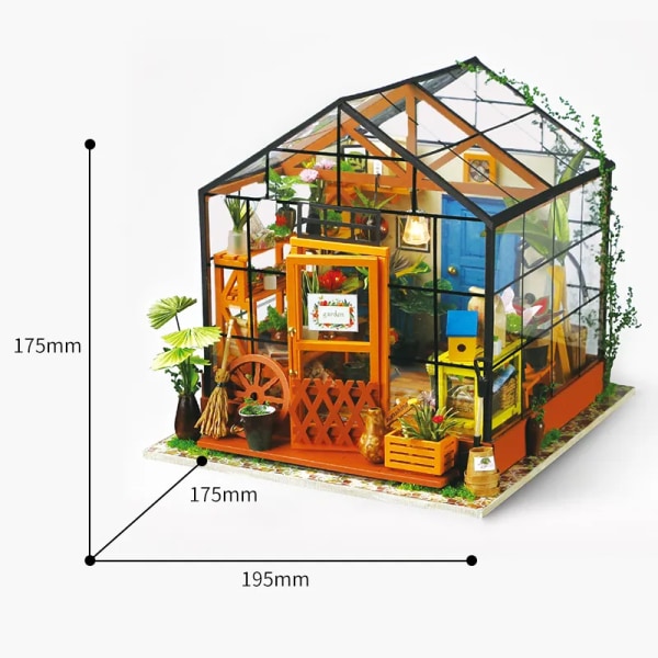 Gjør-det-selv dukkehus Miniatyrmøbelsett av tre Minigrønt hus med LED Beste bursdagsgaver