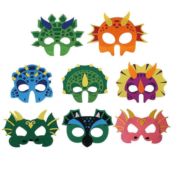 8 stk Halloween Mask Make Party Mask Dinosaur Mask Barnefest Cosplay øyemaskeTilfeldig farge9,3X7cm Random Color 9.3X7cm