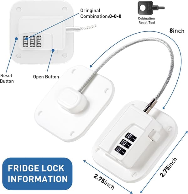 Erudvitt Refrigerator Lock Combination Refrigerator Lock Self-Adhesive Cabinet Lock for Security Easy Installation Multifunctional