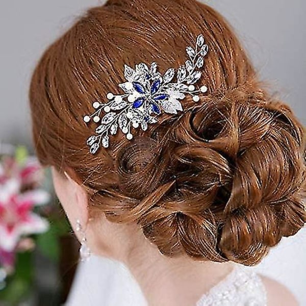 Kvinnors hårkam kristall simulerad pärla bröllop brud filigran gör-det-själv blomma blad hår