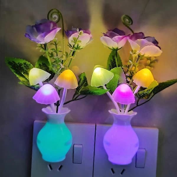 Hjeminnredningslampe Drøm Lilla Rose Blomst Sopp Nattlampe